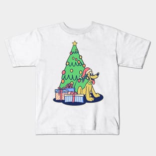 Pluto Around The Christmas Tree Kids T-Shirt